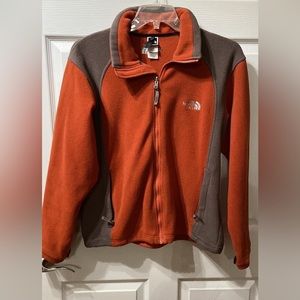 The North Face fleece zip up jacket, orange and grey